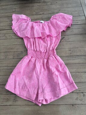 Sartoria Saracena for Ersilia Pink Ruffled Linen Romper Size XS